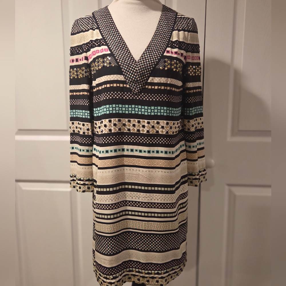 Diane Von Furstenberg Multicolor Striped Long Sleeve Dress